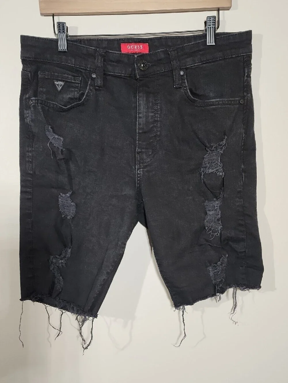 GUESS Black Distressed Ripped Denim Shorts
